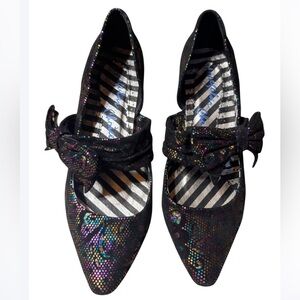 Irregular Choice kitten heels with iridescent floral design and bow Size 9